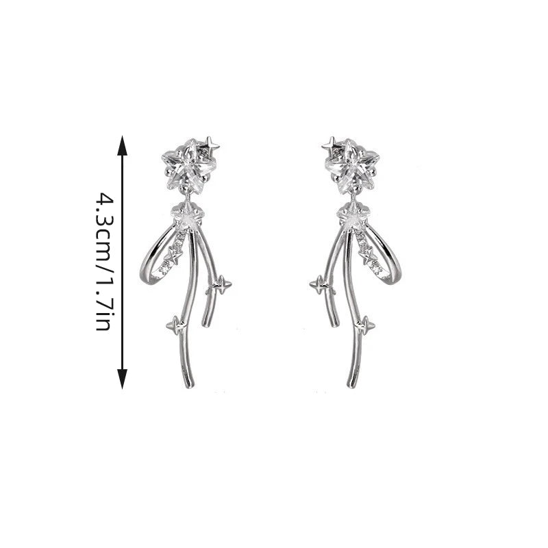 Y2K Zircon Star Bow Drop Earrings for Women Elegant Crystal Sparkling Star Tassel Stud Earring 2025 New Earrings Egirl Jewelry