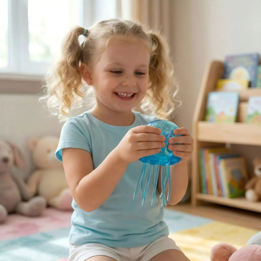 Schylling Nee Doh Jellyfish & Cube Squish Toy, Soft Jelly Squeeze Stress Relief Fidget Toy, Sensory NeeDoh for Kids & Adults