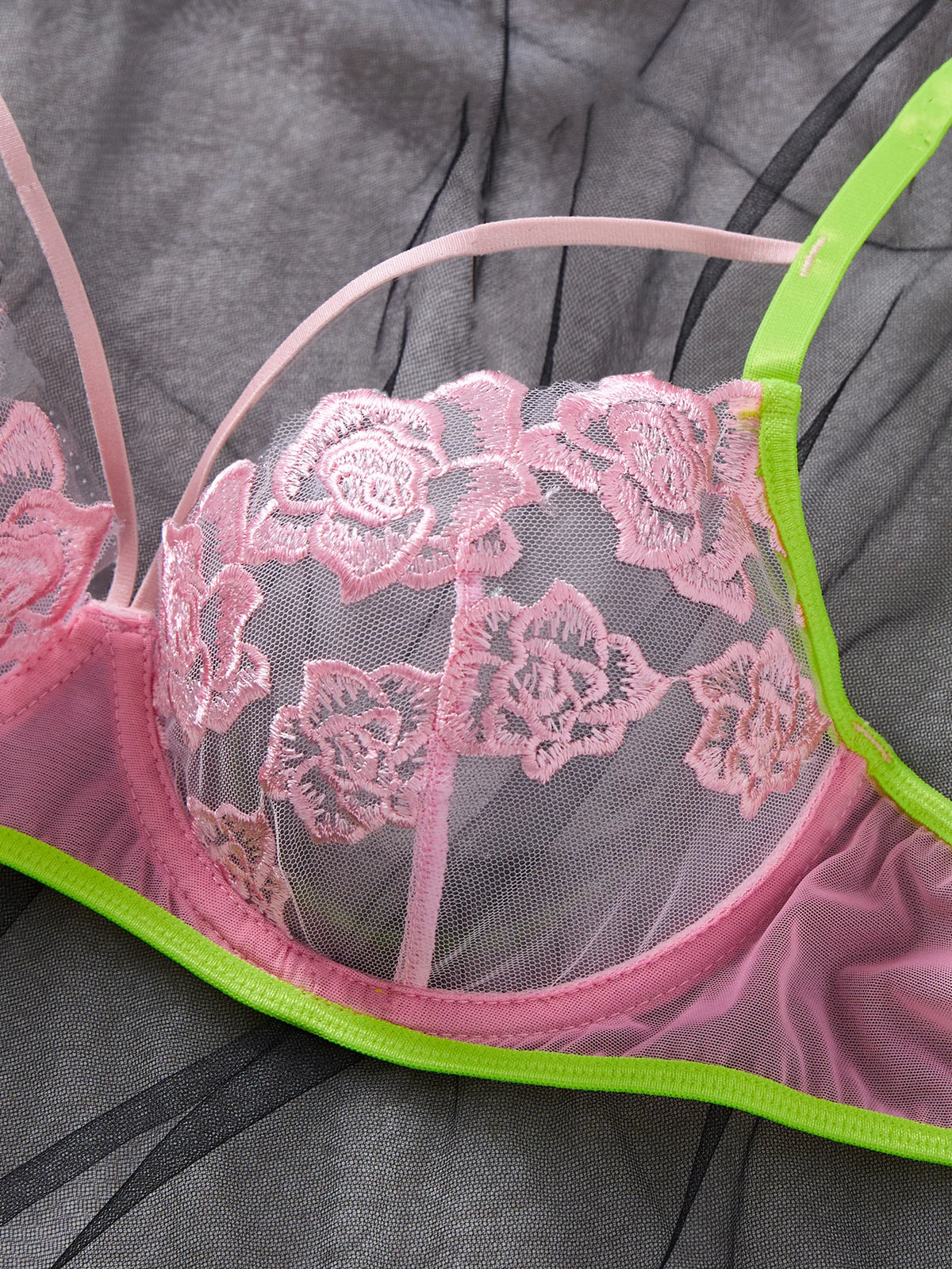 Rose Embroidered Underwire Lingerie Set
