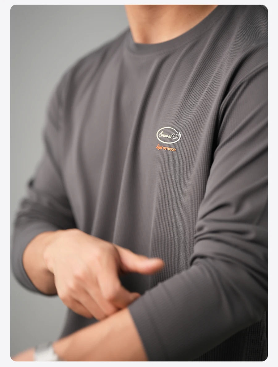 SIMWOOD Quick Dry Waffle Texture Long Sleeve T-shirt Men 180gsm Anti-static Moisture Wicking Sportswear for Running Workout Top