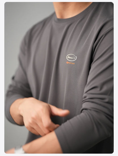 SIMWOOD Quick Dry Waffle Texture Long Sleeve T-shirt Men 180gsm Anti-static Moisture Wicking Sportswear for Running Workout Top