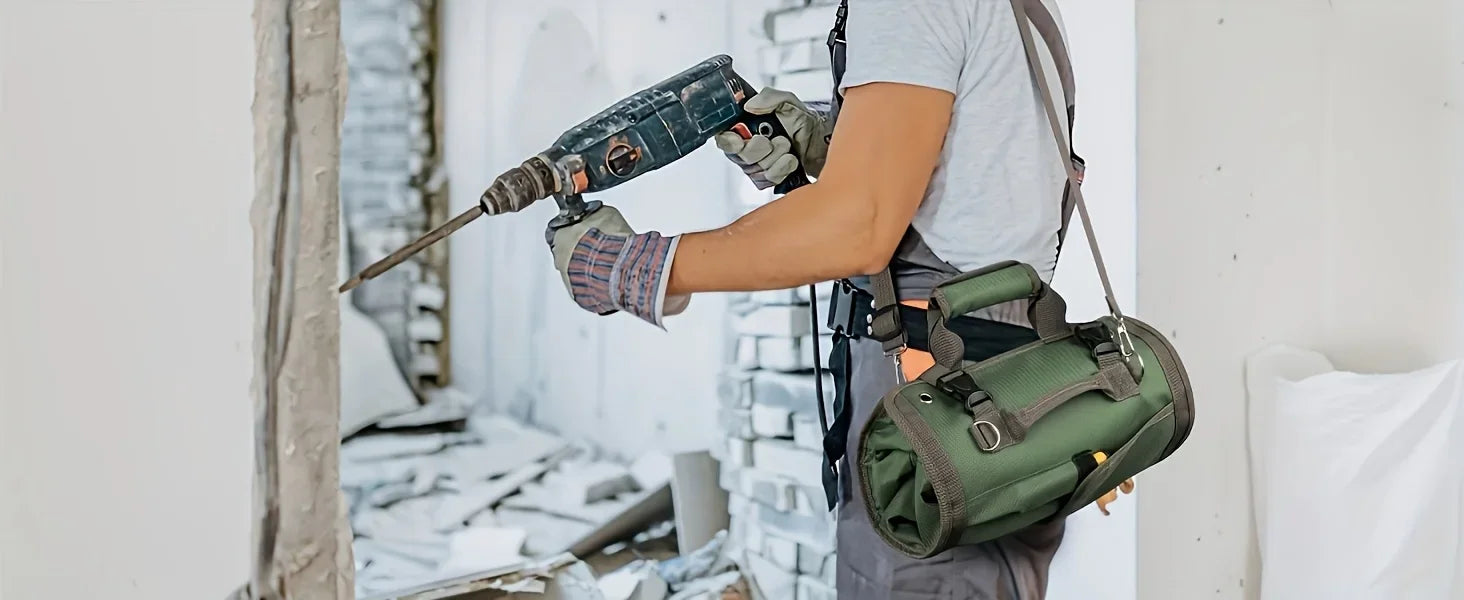 Heavy-Duty Roll-Up Tool Bag - Oxford Fabric Multi-Tool Organizer All-in-One Garage Storage for Mechanics/Electricians/Carpenters