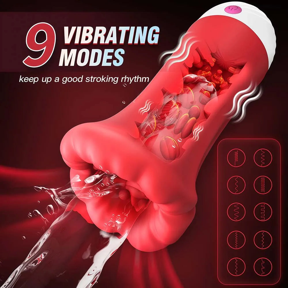 Male Masturbator with Vibrating Pump 9 Speed Stroker 4.98 Inch Deep Throat Blowjob Simulator APP Control Suction for Adult Men