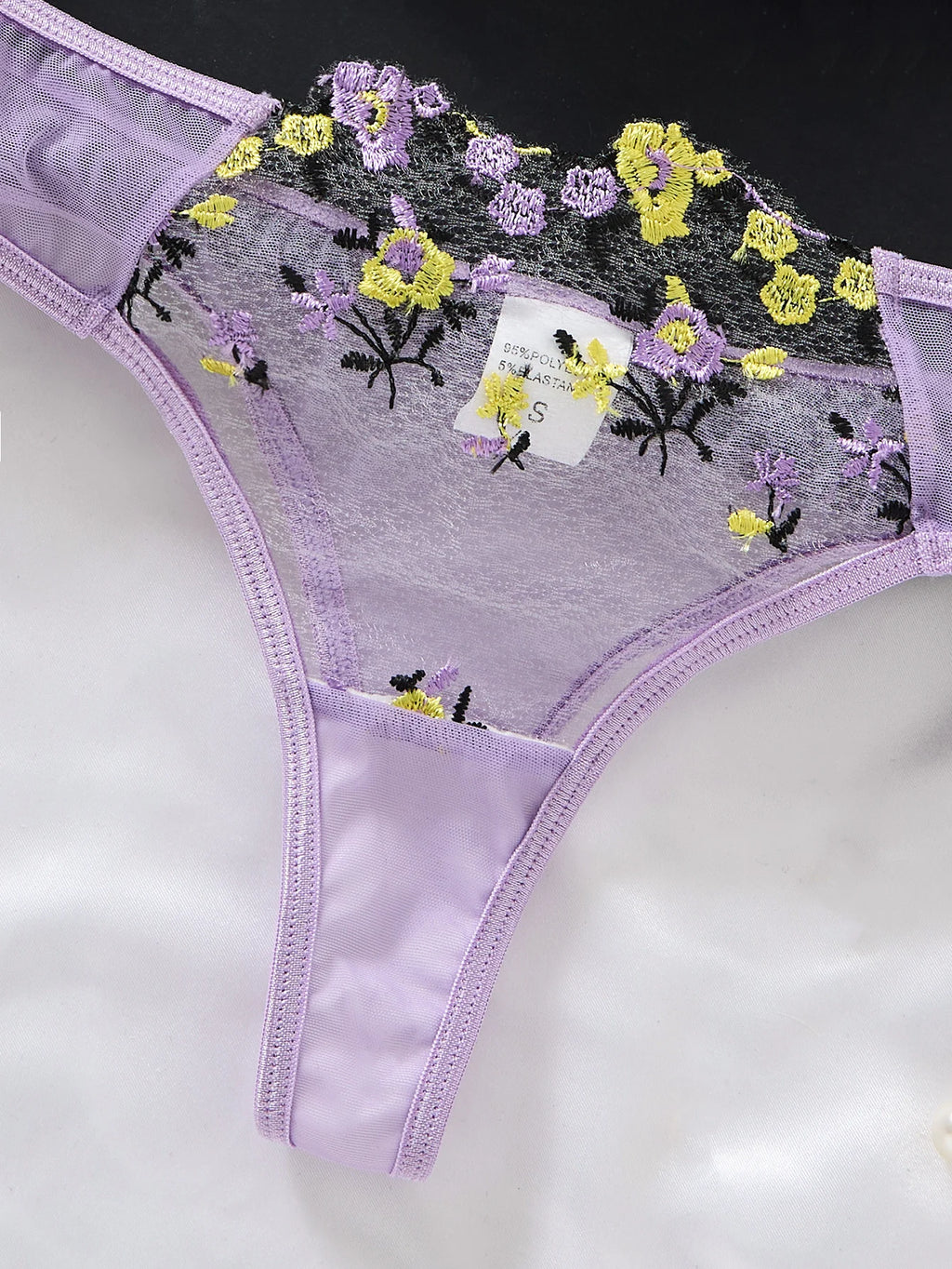 Women's Purple Floral Embroidered Bra & Brief Set