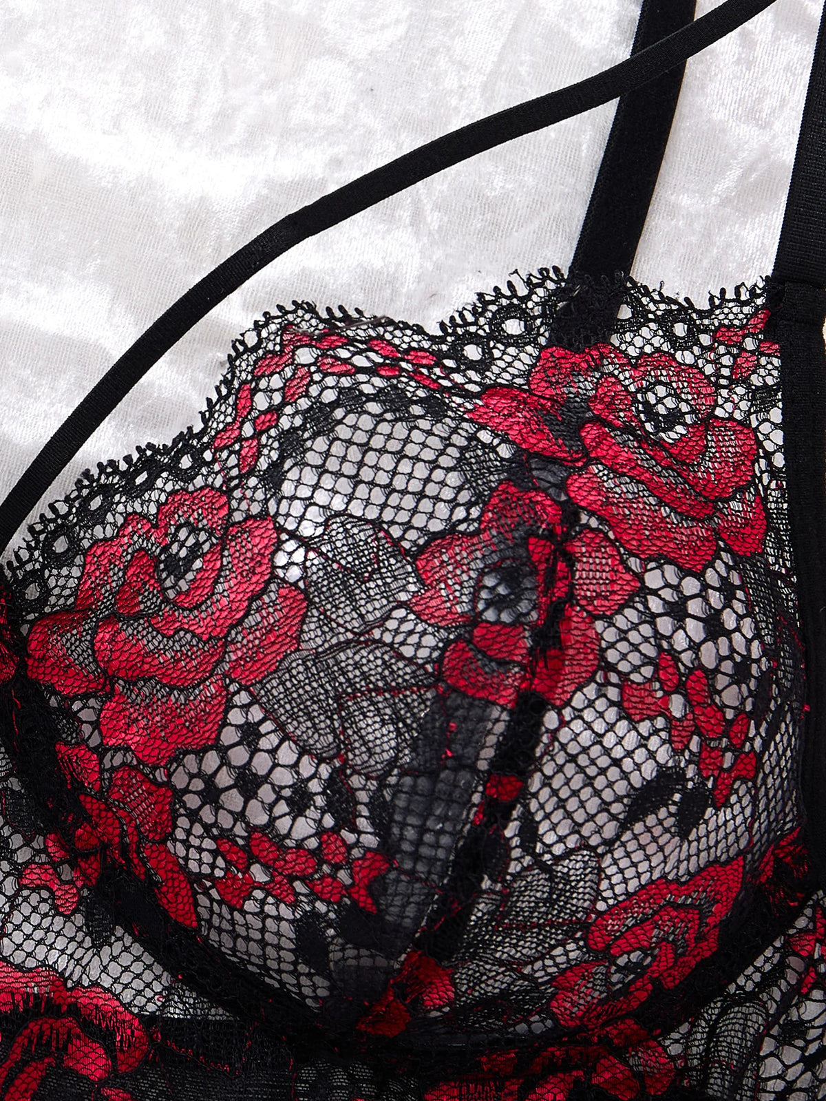 Black Floral Lace Strapless Nightgown