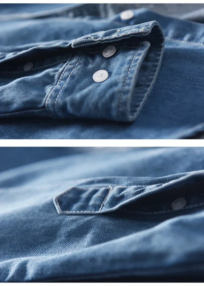 100% Cotton Autumn New Long-sleeved Denim Shirt Men Fashion Casual High Street Male Clothes Top Classic Light Blue Black Gray
