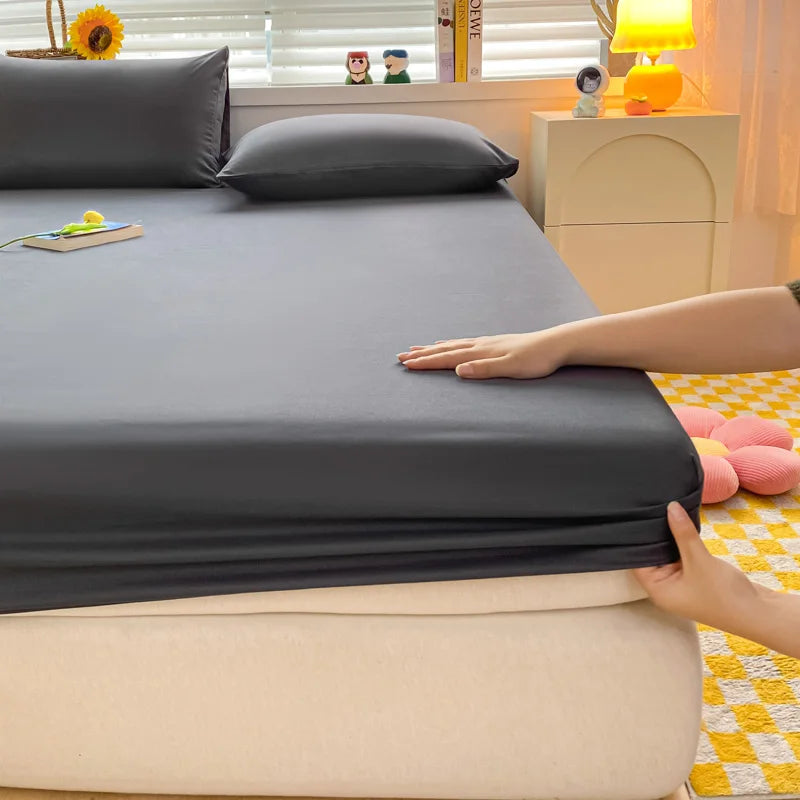 Soft Cotton Fitted Bed Sheet with Elastic Band Solid Color Mattress Cover for Single Double King Queen Bed 140/150/160/180/200