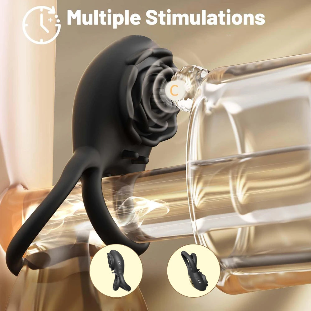 Vibrating Cock Ring Adult Sex Toys for Men, Silicone Penis Ring with Rose Clitoral Remote Control Vibrator Couples Sex Toys