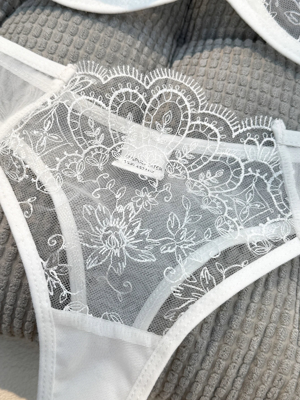 White Embroidered Bra & Thong Set