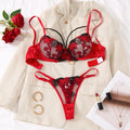 Red Rose Embroidered Bra & Brief Set