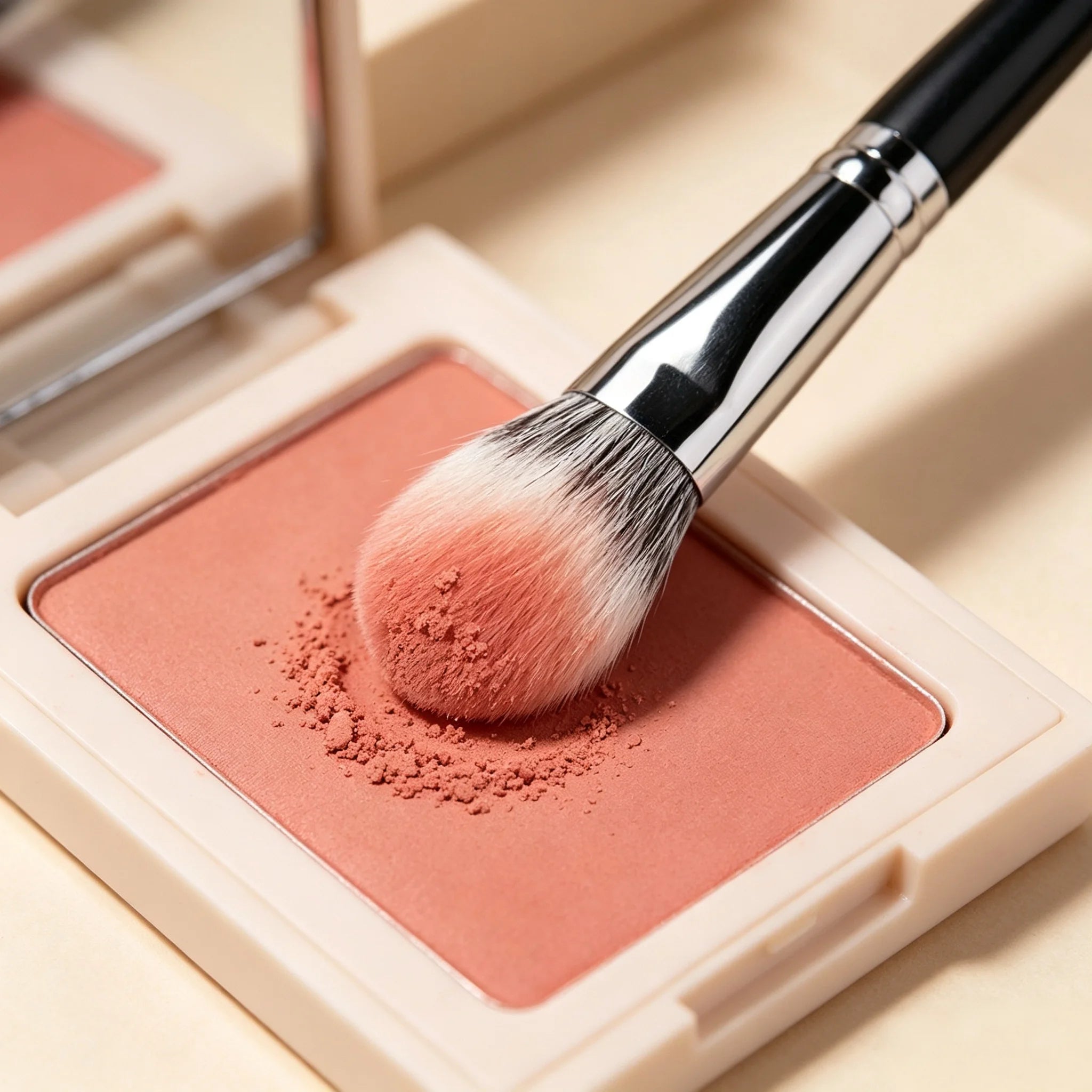 Peach Heart Blush Brush 1/2Pcs Compact Flat Precision Makeup Brush Cosmetic Applicator for Powder Cream & Liquid Blush