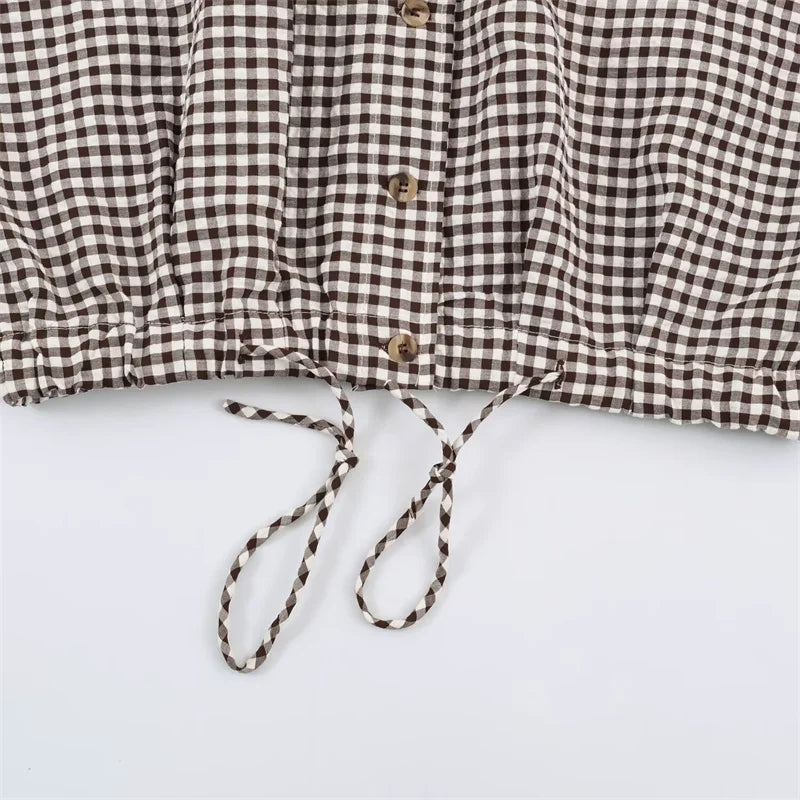 Guobioziy Women's Jacket 2026 Autumn New Plaid Long-Sleeve Drawstring Loose Jacket Parka Casual Fashion Versatile