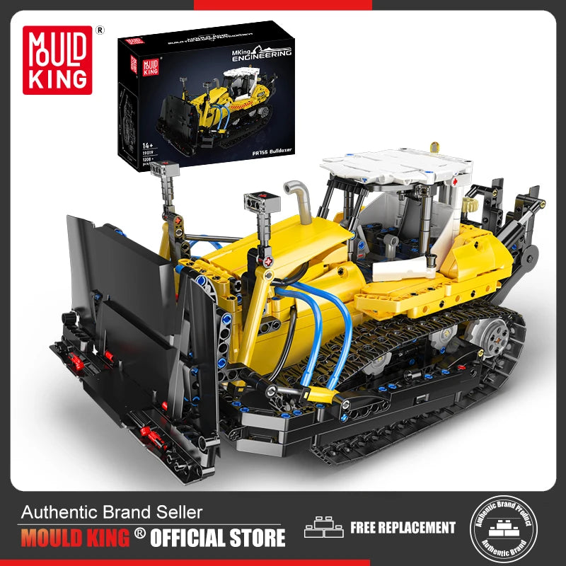 Mould King Technik Bulldozer Construction Kit, 19019 PR756 Bulldozer Model with Pneumatics, Toy Bulldozer