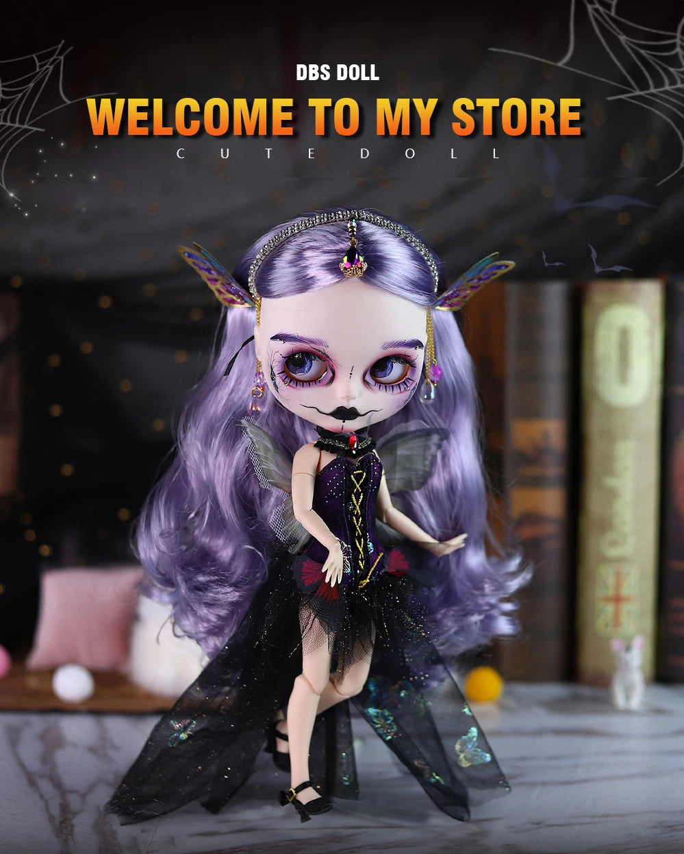 ICY DBS Blyth 1/6 doll hand painted makeup theme set skull face shell sleepy eyes long eyelashes bjd doll complete set sd