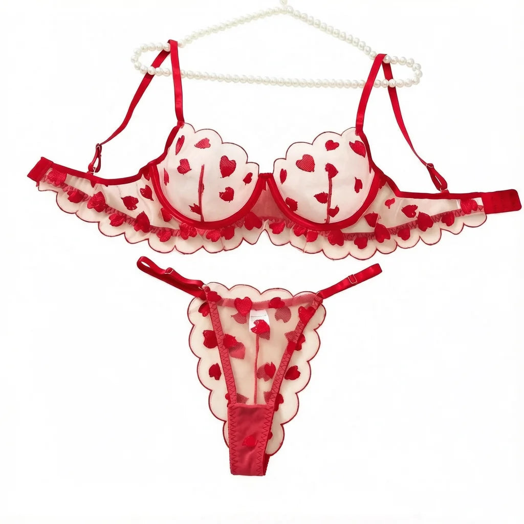 Red Heart Embroidered Lace Underwear