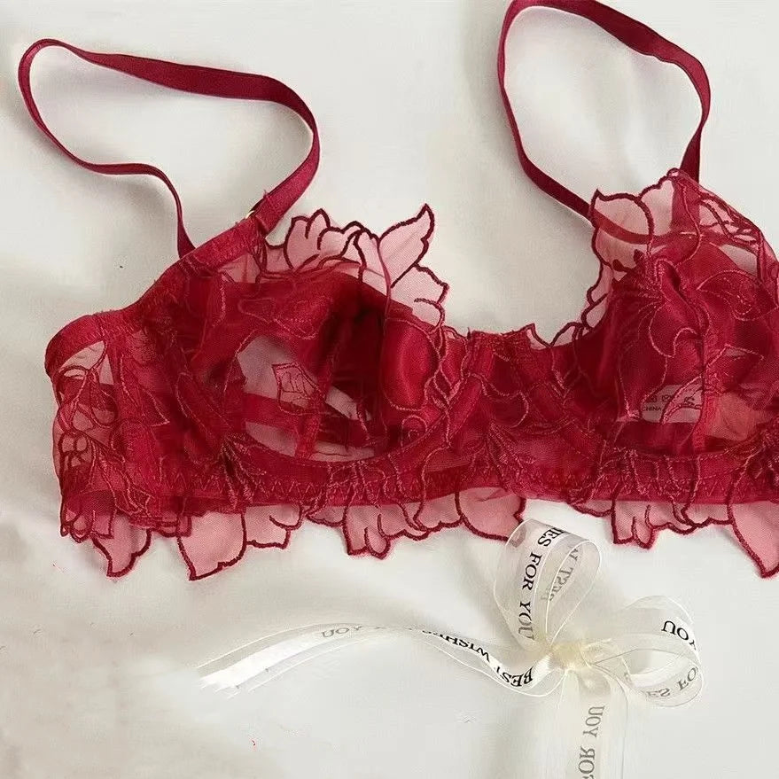 Women's Embroidered Lace Bra Set