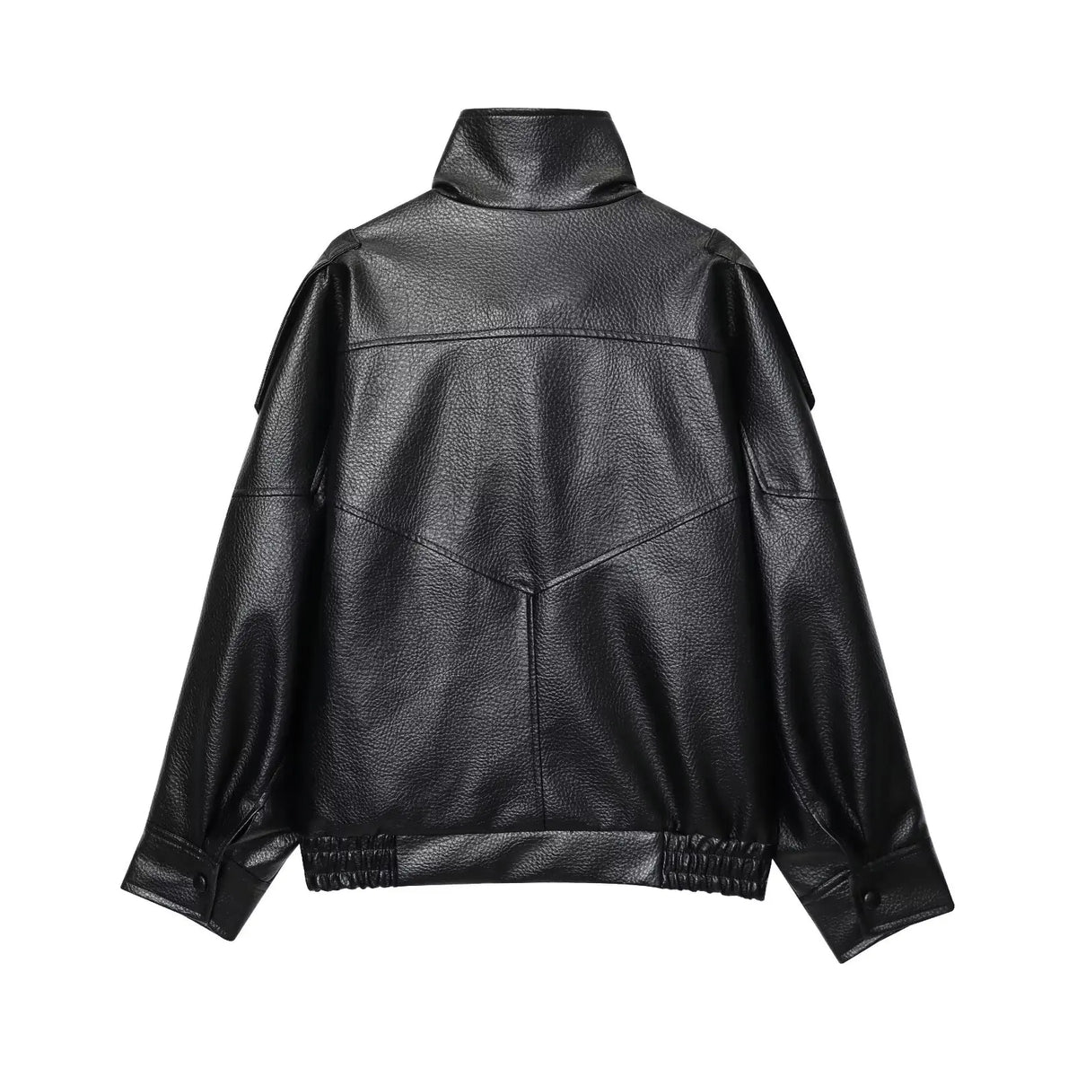 TFMLN 2025 Women Faux Leather Loose Jacket High Street Stand Collar Long Sleeve Coat Fashion Causal Zipper Outwear Autumn Winter