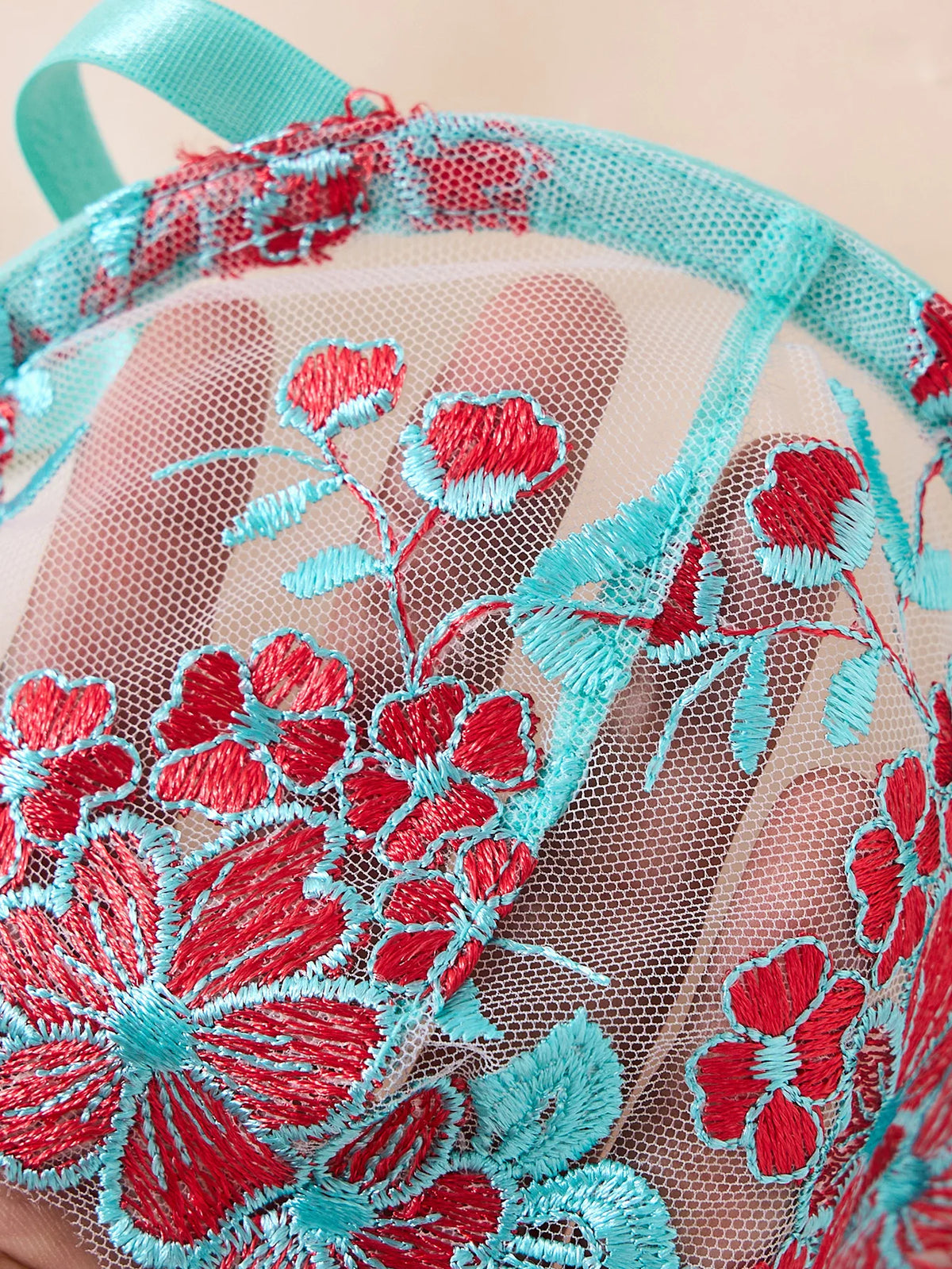 Women's Sheer Floral Embroidered Bra & Brief Set