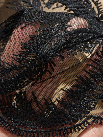 Women's Black Feather Detail Lingerie Set