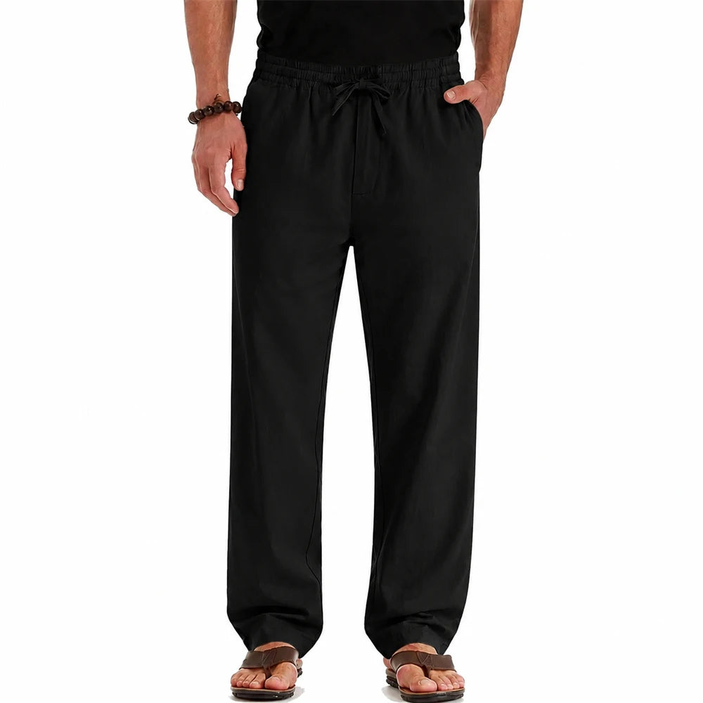 Men's Spring Summer New Cotton Linen Long Pants Vacation Hawaii Casual Trouser Straight Leg Lightweight Sweatpants