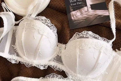 Women's Embroidered Lace Support Bra Set