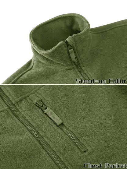 TACVASEN Full Zip Up Green Fleece Jacket Thermal Warm Work Coats Mens Zipper Pockets Jacket Hiking Training Outwear Windbreaker