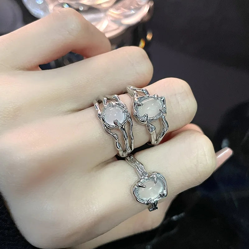 Irregular Cross Star Opal Rings Y2K Natural Stone Star Ring for Women Men Couple Rings Moonstone Zircon Ring Unisex Jewelry 2024