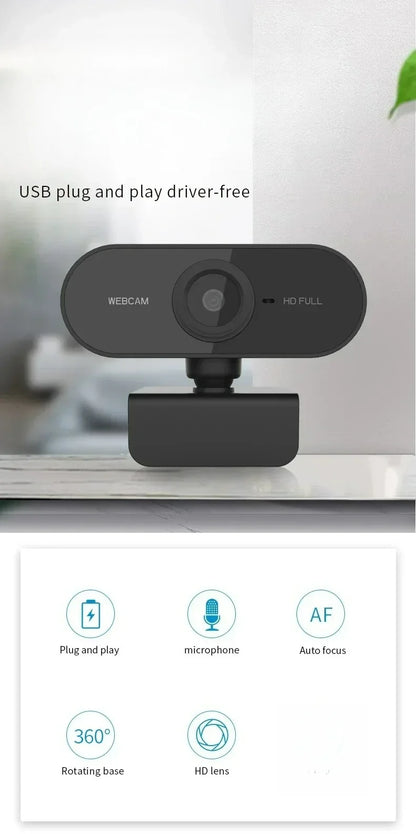 USB Webcam with Microphone for Laptop Desktop, 360° Rotatable Plug-and-Play Camera for Video Calls & Conferences