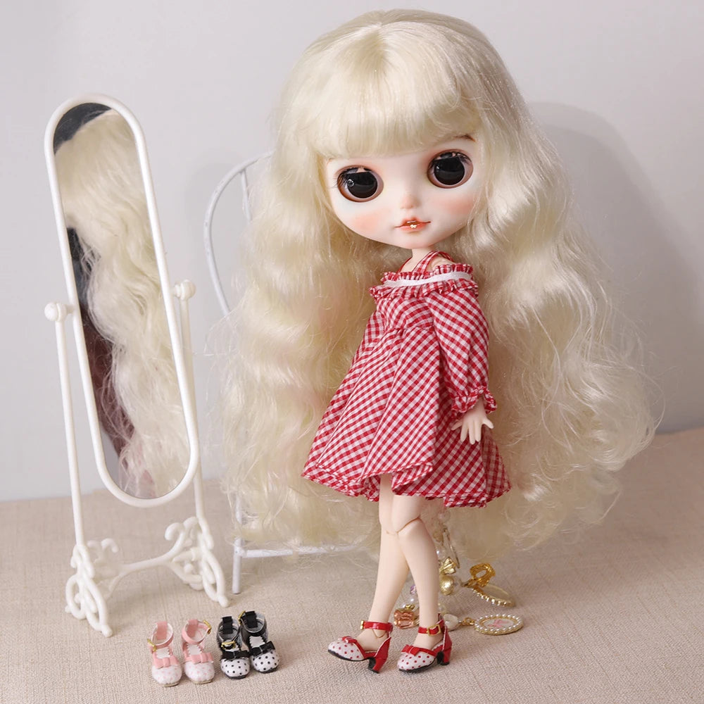 ICY DBS Blyth doll shoes polka dot elegant chunky heeled high heels toy gift
