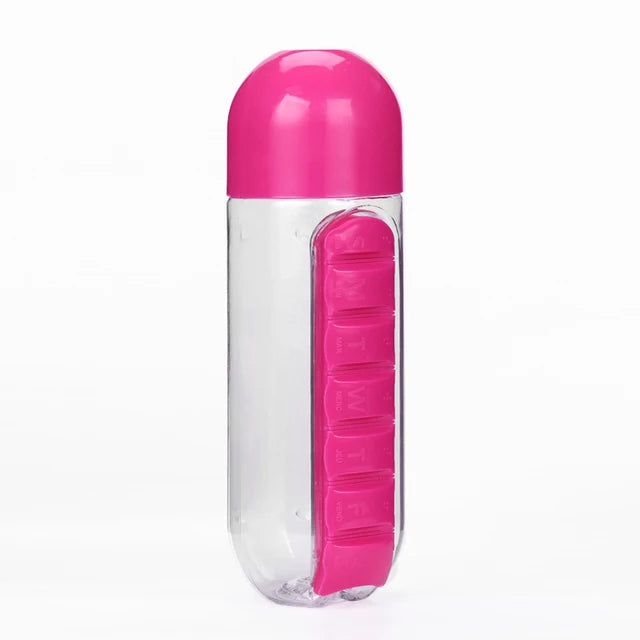 2 in 1 600ml 7 Grids Medicine Box Water Cup Sports Plastic Water Bottle Combine Daily Pill Boxes Organizer Drinking Bottles