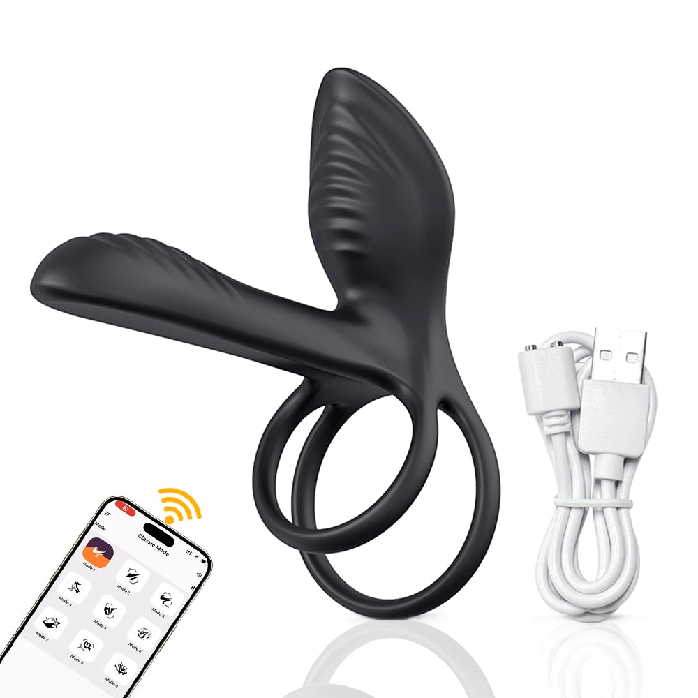 Vibrating Cock Ring Adult Sex Toys for Men, Penis Ring Vibrator with Clitoral Stimulator, APP Remote Control Male Couple Sex Toy