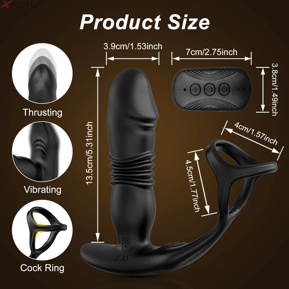 Male Prostate Massage Vibrator Double Ring Anal Plug Vibrator Silicone Delay Ejaculation Male Masturbator Adult Sex Toys for Men