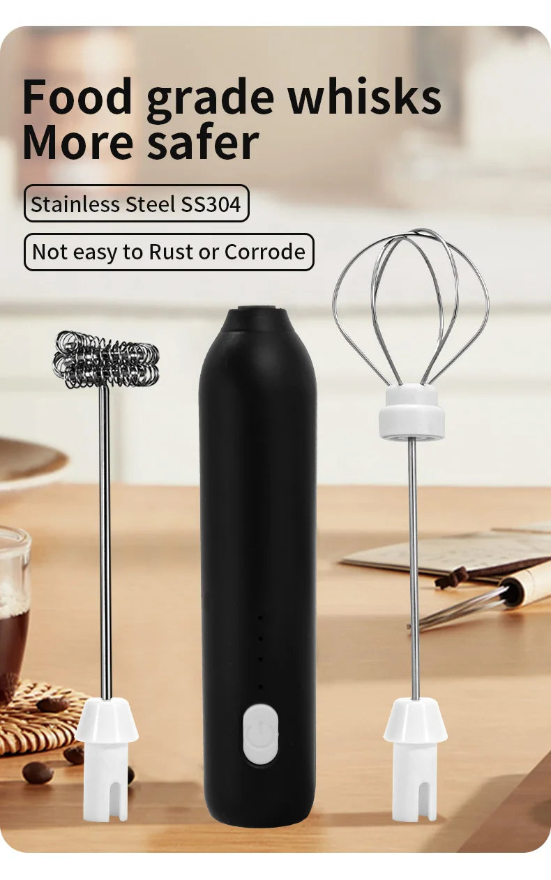 2 In 1 Electric Coffee Frother + Egg Beater Wireless Type-C Charging 3 Speeds Small Handheld Foam Maker Milk Whisk Cooking Tools