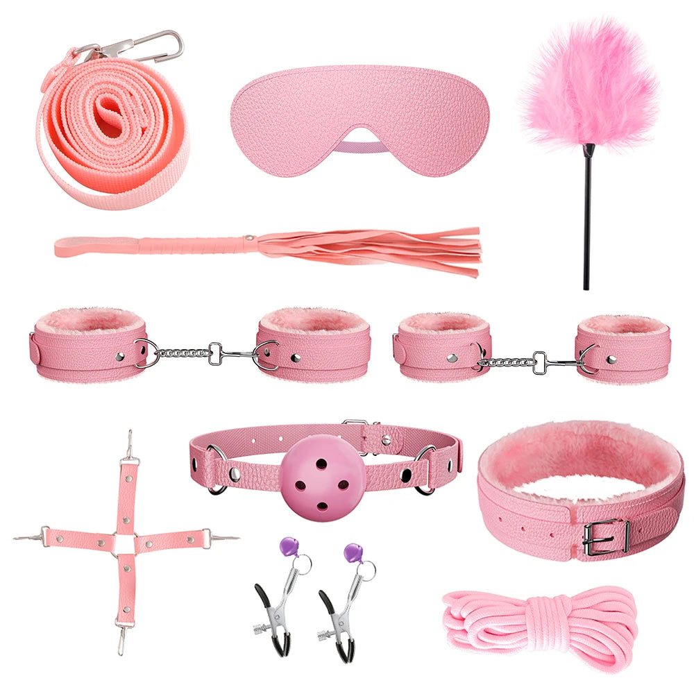 Bdsm Bondage Set Restraint Adult Game Handcuff Neck Collar Wrist Mouth Gag Strap Fetish SM Sex Toys for Woman Couples Product