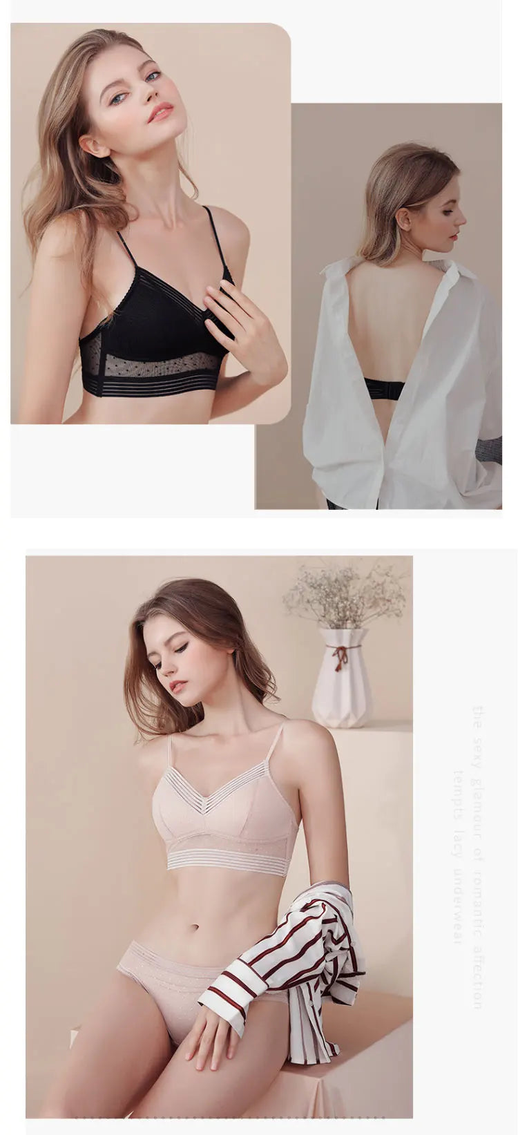 U-Shaped Backless Beautiful and sexy Bra Plus Size Lace Bra, Women's Invisible No Steel Ring Fashion Triangle Cup Bra