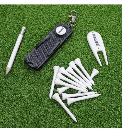 Golf Tees Rack with 12pcs Tees Green Fork and Pencil Portable Golf Accessory Storage Device TC001