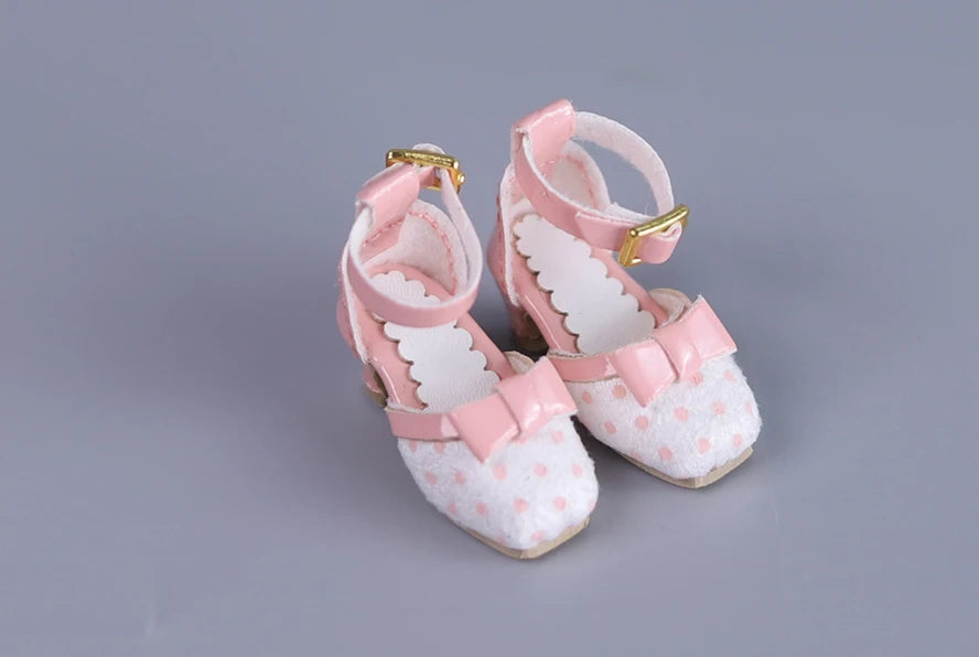 ICY DBS Blyth doll shoes polka dot elegant chunky heeled high heels toy gift