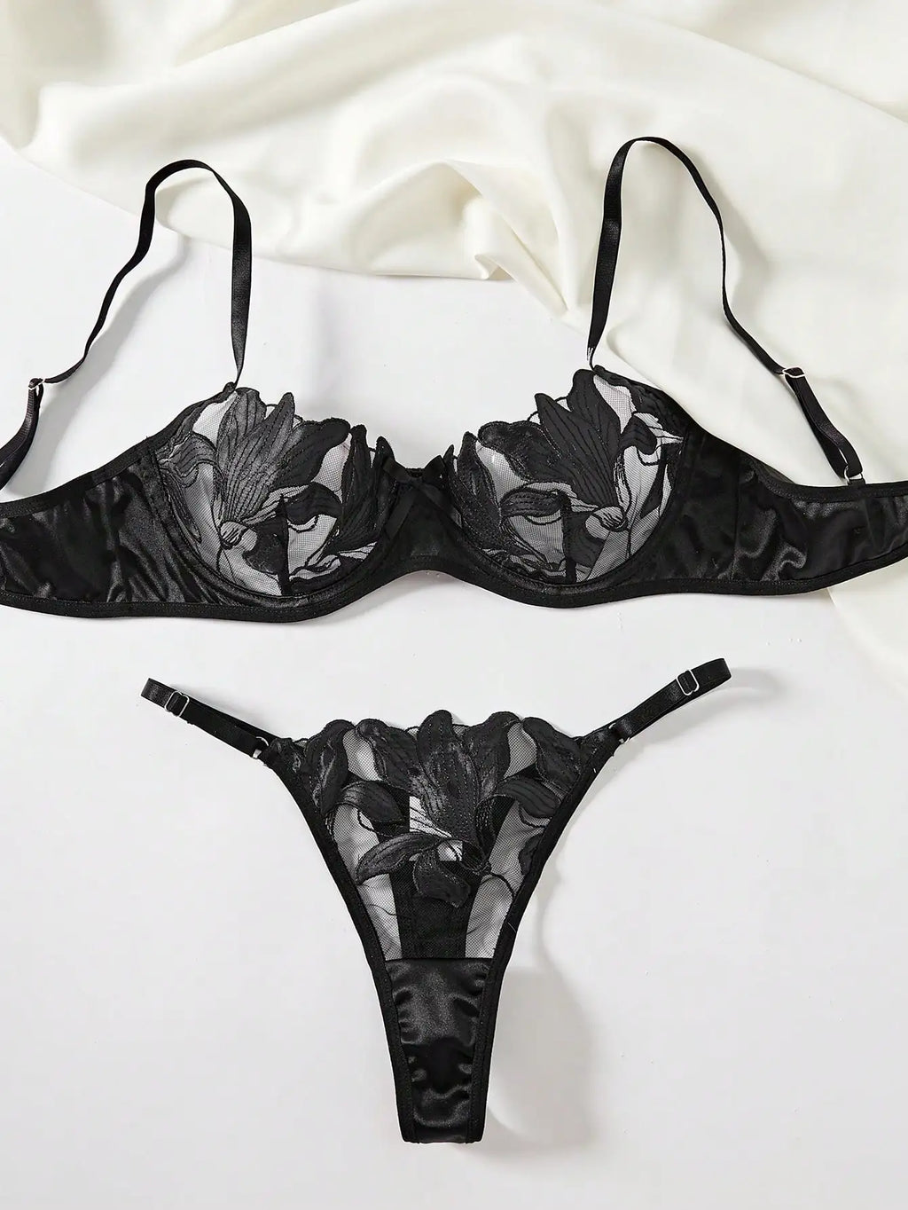 Multi-Color Floral Embroidered Bra & Brief Set