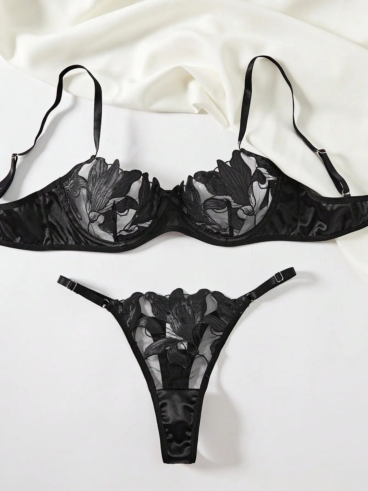 Multi-Color Floral Embroidered Bra & Brief Set