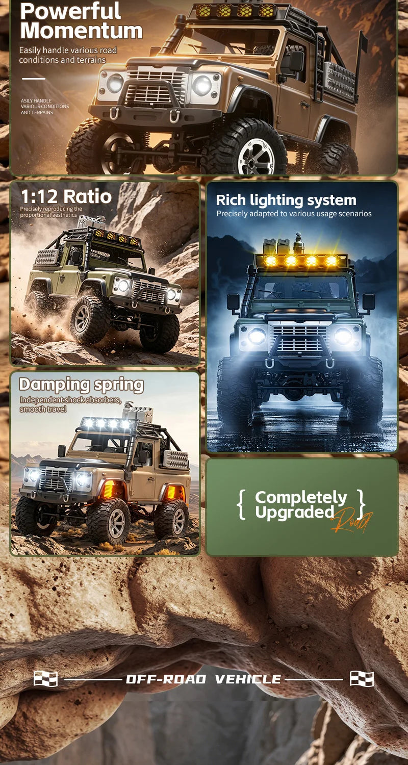 KF90 1:12 2.4G RC Car With Lights 4WD 60Mins Remote Control Climbing Car Off-Road Vehicle RTR High Speed Drift Model Toy for Kid