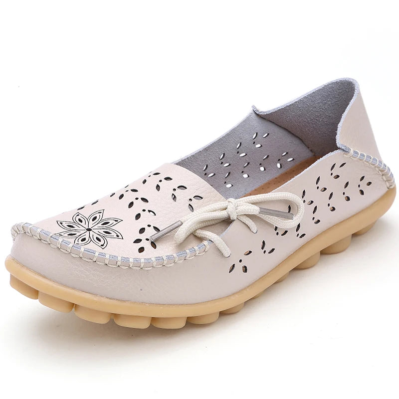 Women's Leather Ballet Flats — Hollow Slip-On Ballerina Shoes