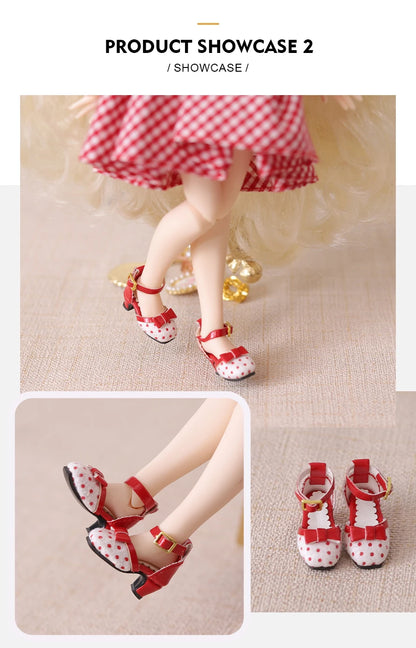 ICY DBS Blyth doll shoes polka dot elegant chunky heeled high heels toy gift