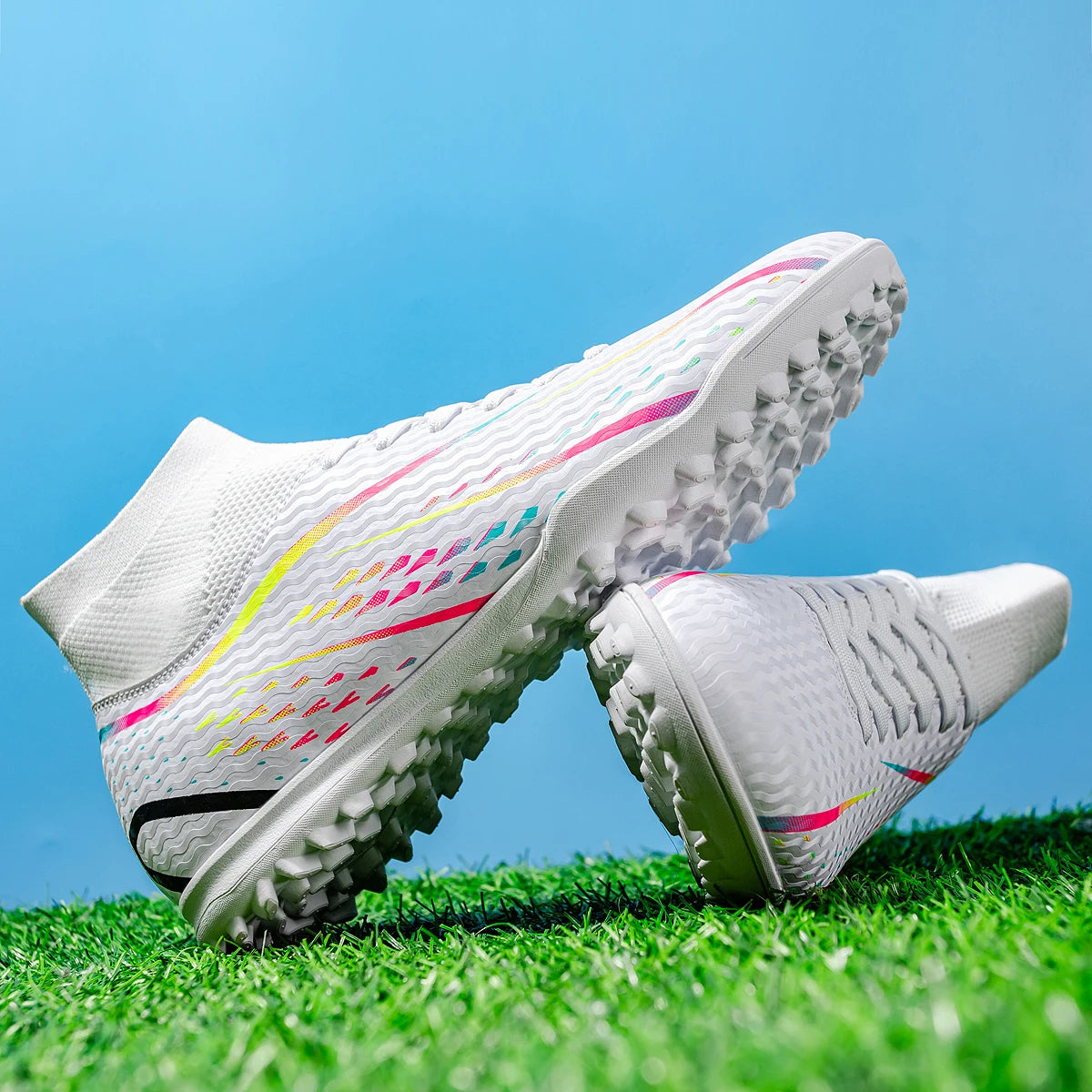Professional Training TF Soccer Shoes for Men Women Kids PU+Fabric Breathable Wear-Resistant Rubber Sole