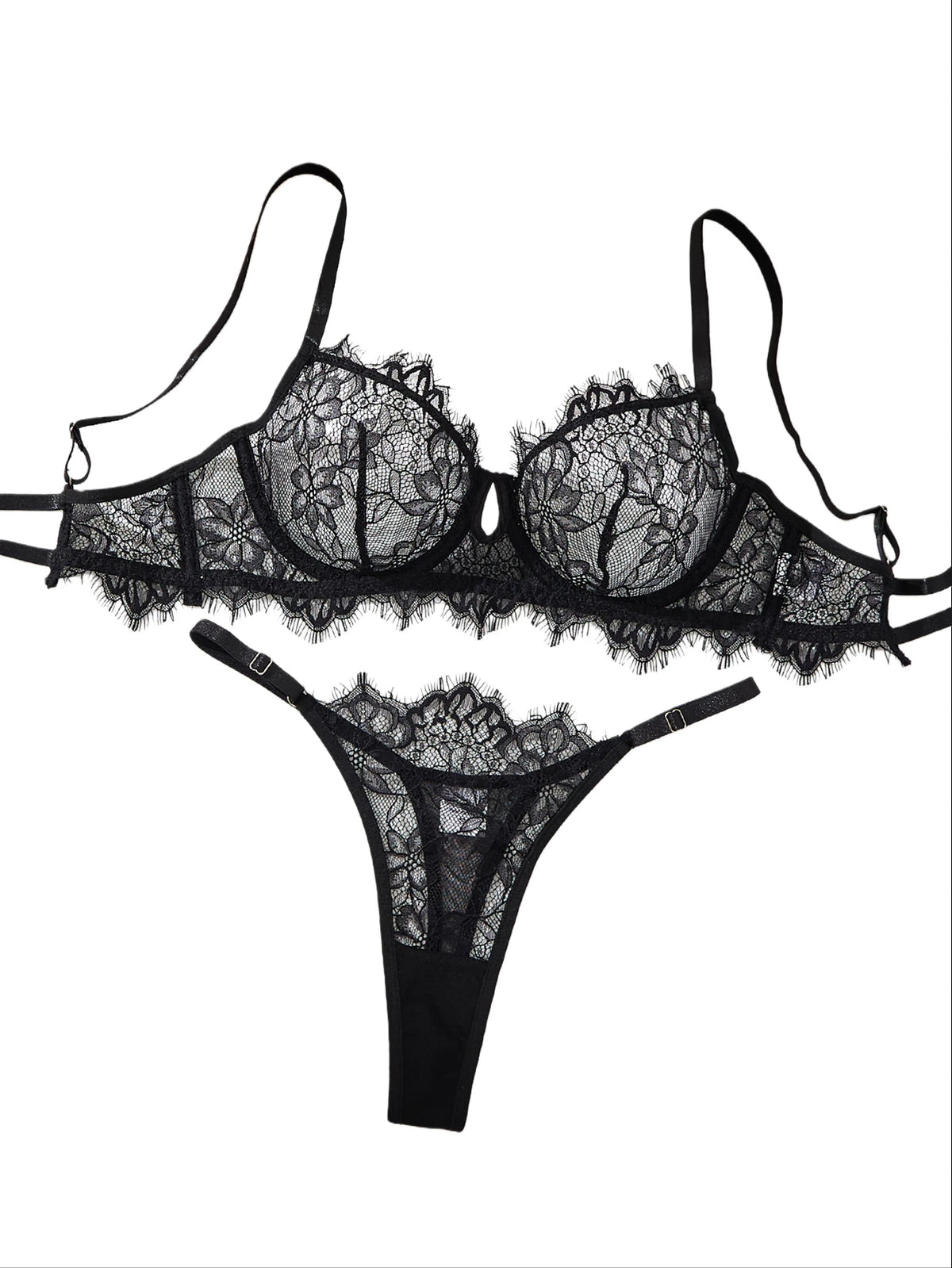 Women's Black Floral Lace Bra & Brief Set