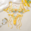 Yellow Floral Embroidered Bra & Thong Set