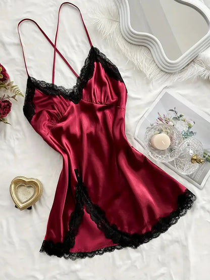 Off Shoulder Ultra Short Sexy Bras Pajamas Home Dresses Night Shirts Sexi Women's Nightgown Silk Lingerie See Through Dress