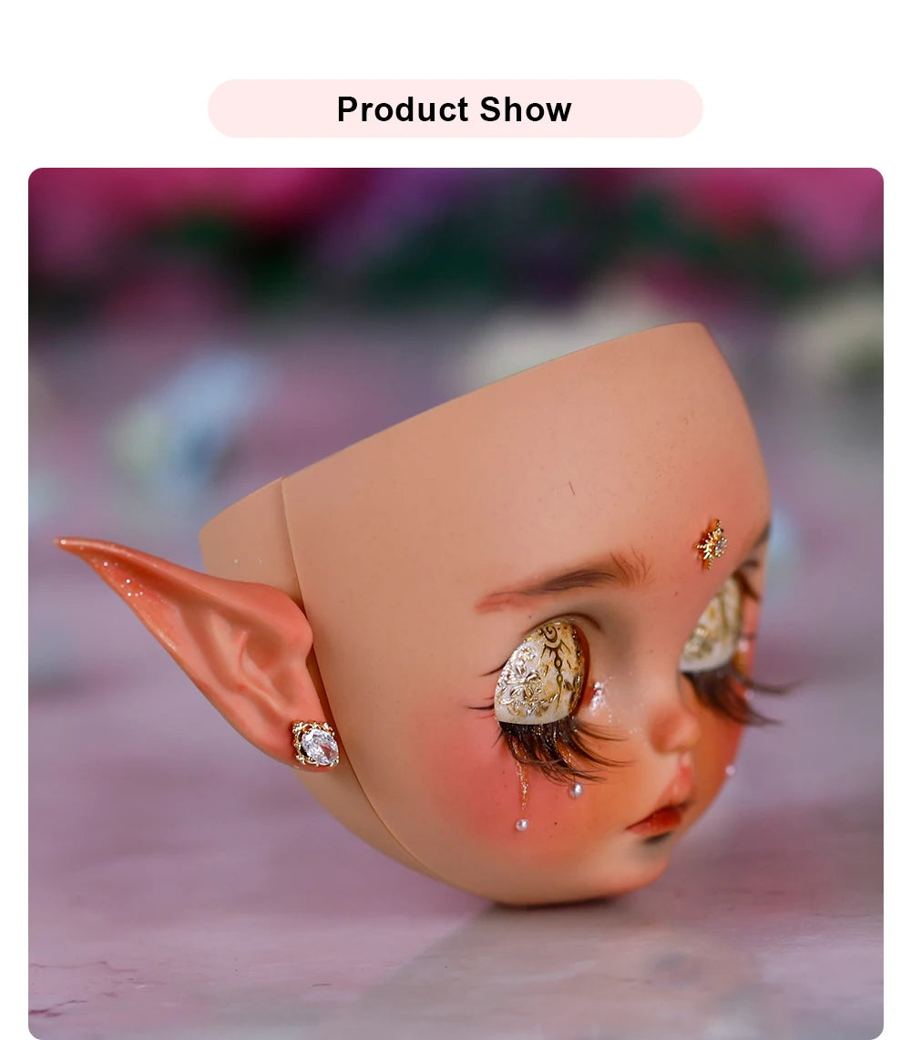 Blyth1/6 doll Hand-painted shell DIY makeup lip carving eyebrows handmade Ears