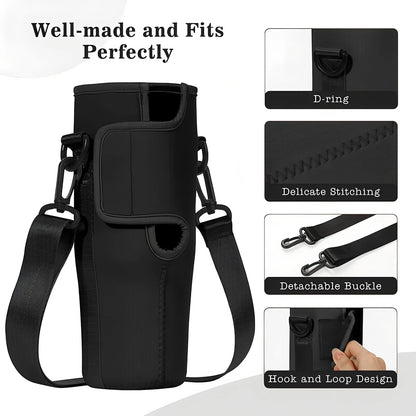 Large 40oz Insulated Leak Proof Water Bottle Carrier Bag Pouch Cover Holder Adjustable Strap for Thermos Outdoor Hiking Gym