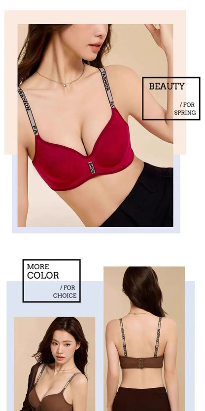 New Red Smooth Push Up Bra for Small Chest, Thickened Seamless Lift, Wireless T-Shirt Bra for A/B Cup