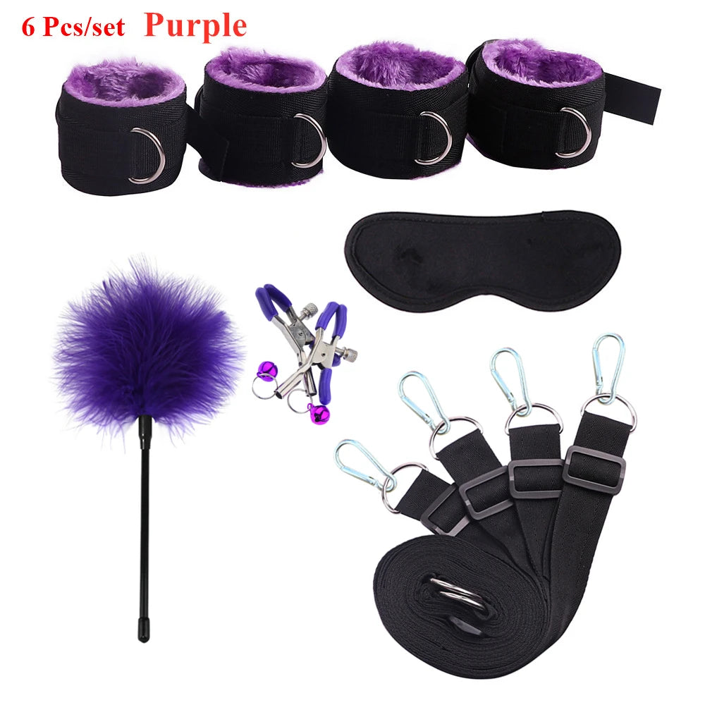 Sex Toys For Woman Men BDSM Bondage Set Under Mattress Erotic Restraint Handcuffs Ankle Cuffs Eye Mask Adults Games for Couples